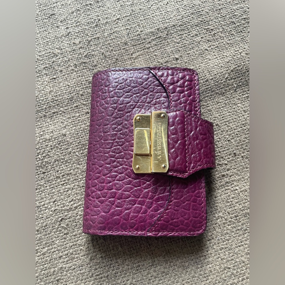 Burberry Plum Textured Wallet with Gold Hardware